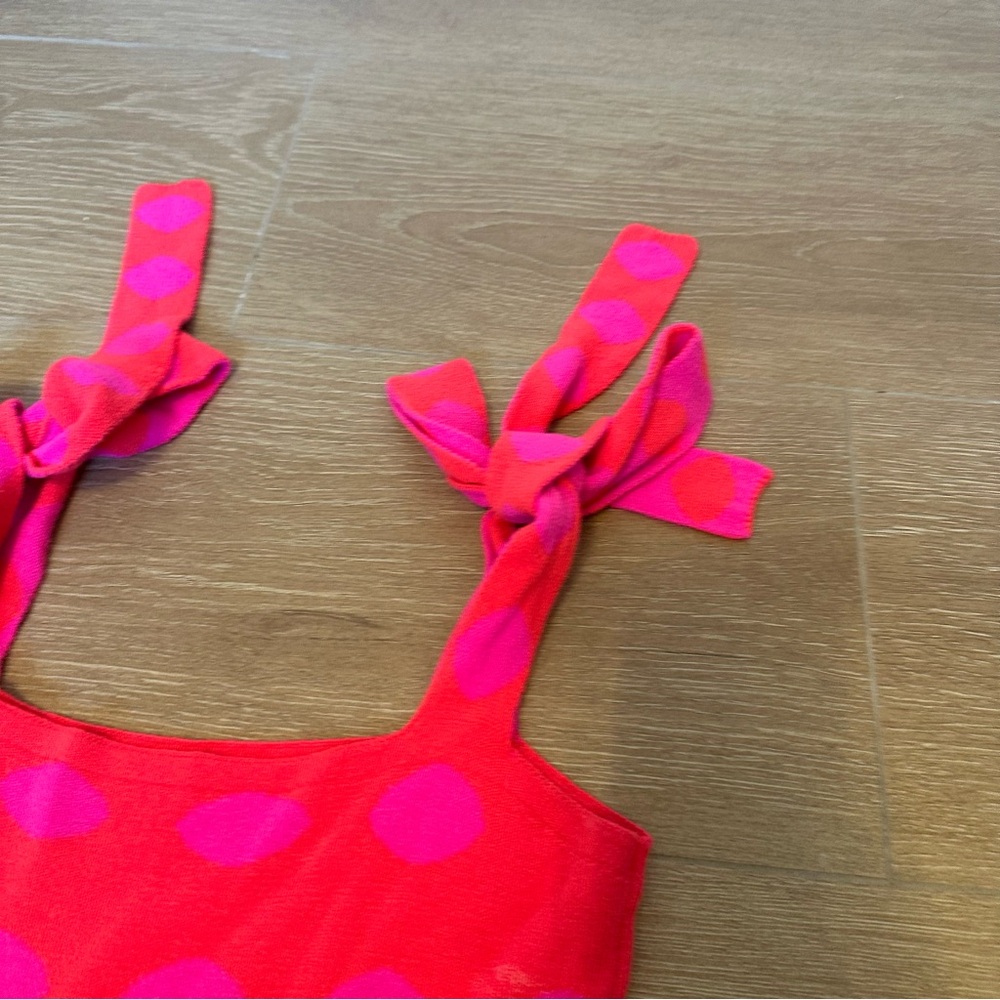 5 for $25 Pink Polka Dot Tie-Strap Tank Top - Picture 2 of 4